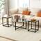 Costway 3 PCS Coffee Table Set Round Coffee Table and 2PCS Square End Tables Metal Frame White/Gray/Walnut